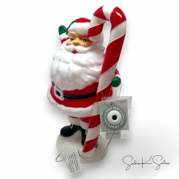 Target Wondershop 12" Lit Santa Christmas Figurine w/ Candy Cane Blow Mold 2023 - Picture 4 of 6